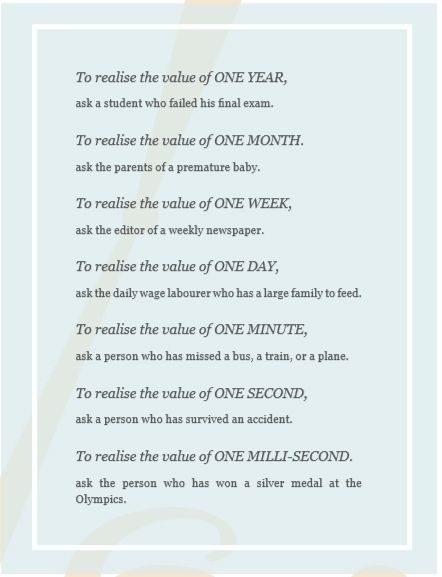 TIME IS THE SPUR TO SUCCESS